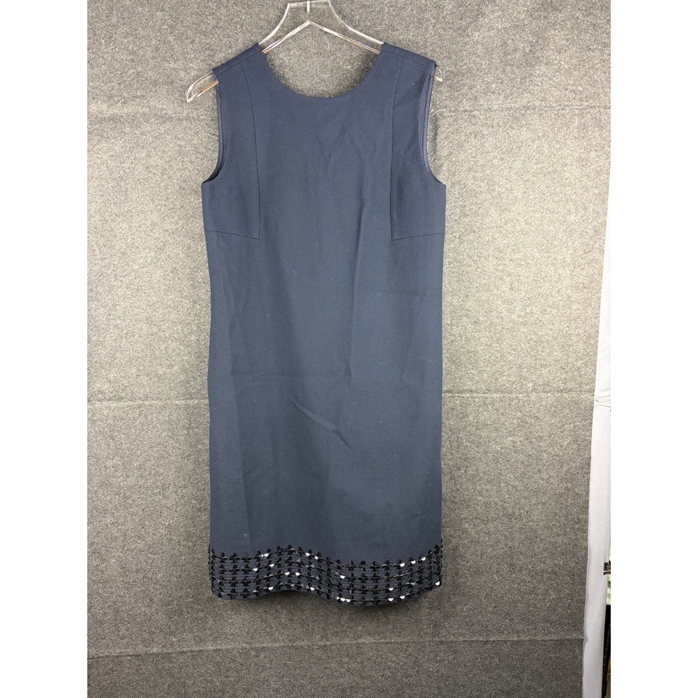 Lafayette 148 New York Navy 100% Wool Sequin Hem Shift Dress Size S NWT